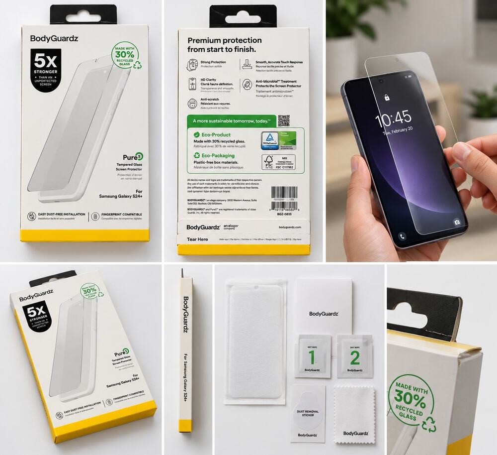 BodyGuardz Pure 3 Tempered Glass Screen Protector for Samsung Galaxy S24+